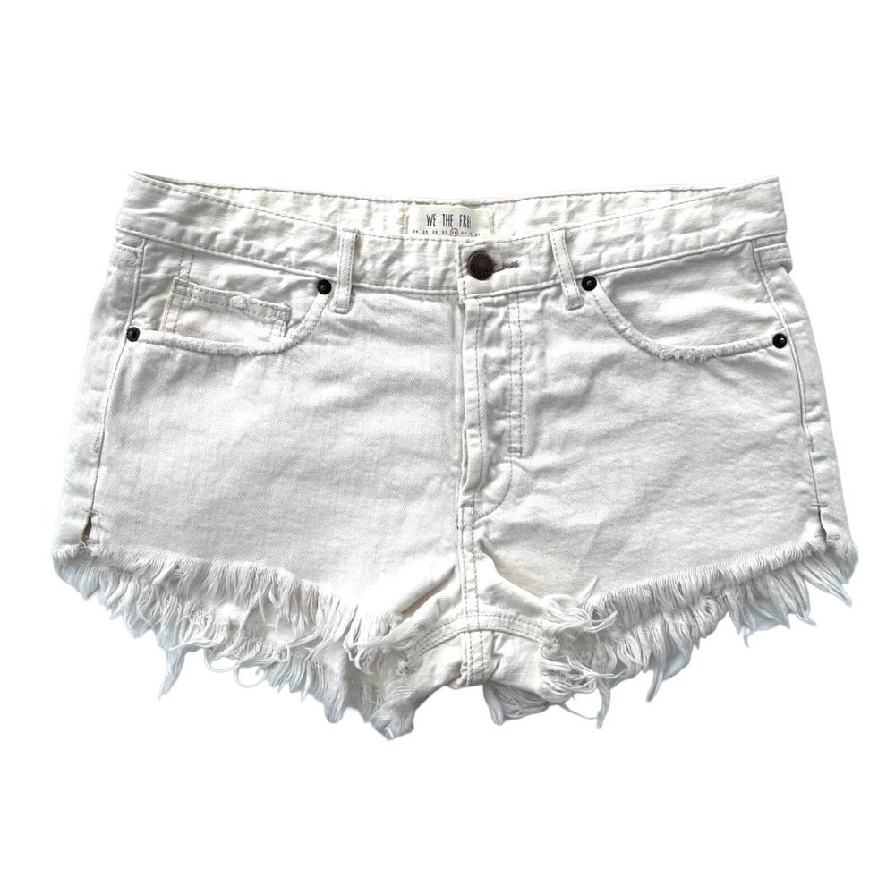 Free People We the Free Women's Worn White OB562992 Cut off Denim Shorts Size 28